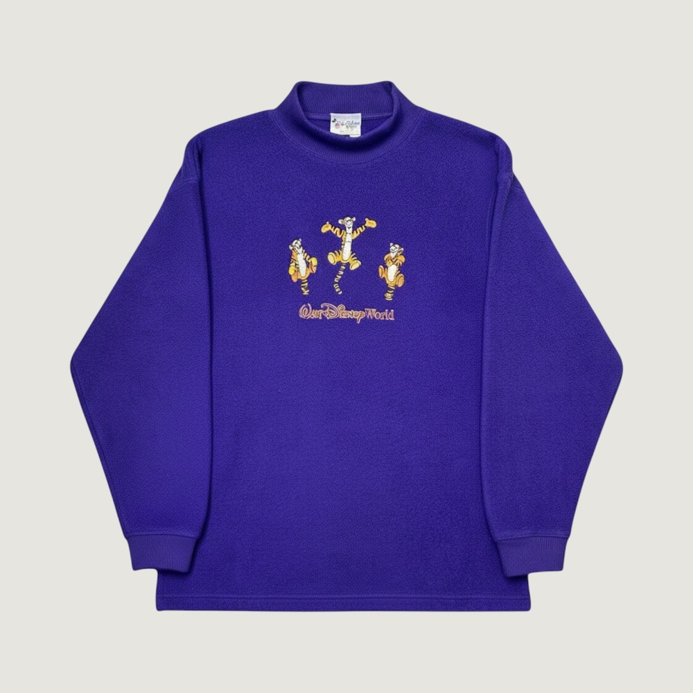 Vintage Walt Disney World‎ Tigger Purple Fleece Mock Neck Pullover Mens Large